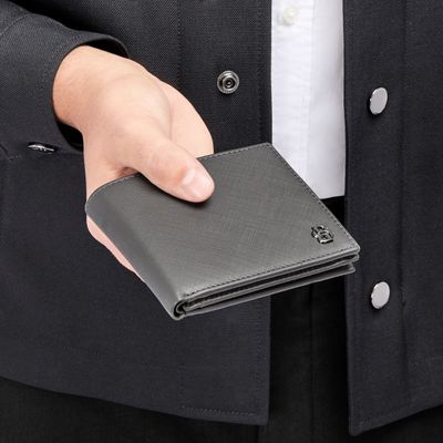 Money wallet with flap Double B Saffiano Grey - 7
