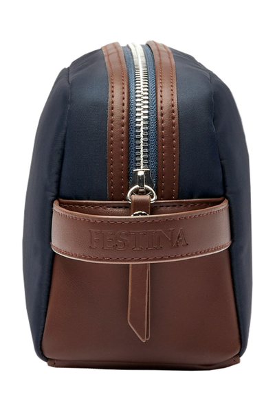 Toiletry Bag Button Navy & Brown - 6