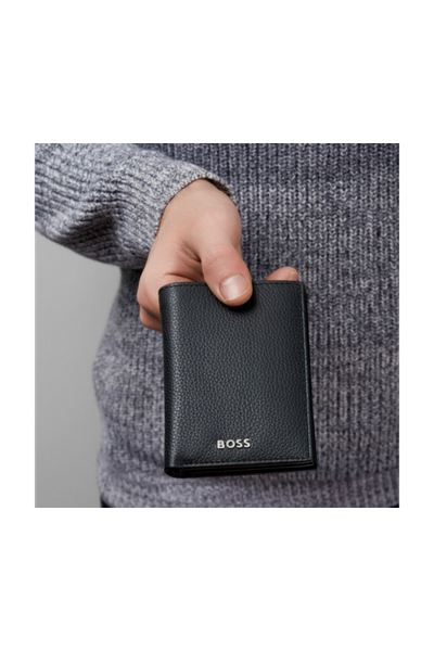 Card holder with flap and money pocket Classic Grained Black - 4