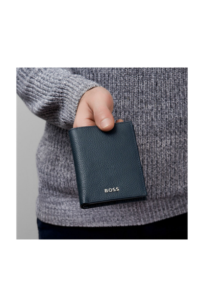 Card holder with flap and money pocket Classic Grained Navy - 4