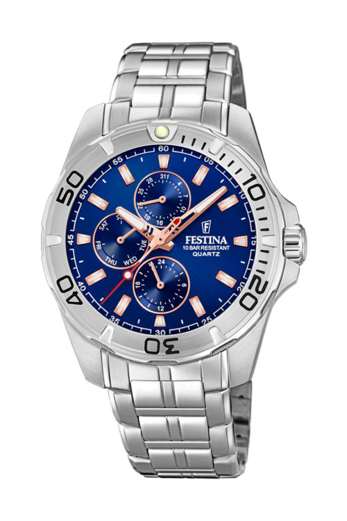 Festina Men'S Blue Multifunction Collection Stainless Steel Watch Bracelet