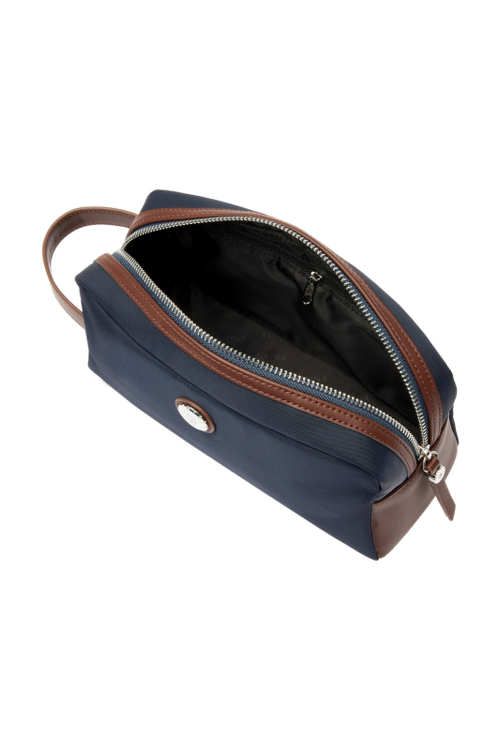 Toiletry Bag Button Navy & Brown - 2