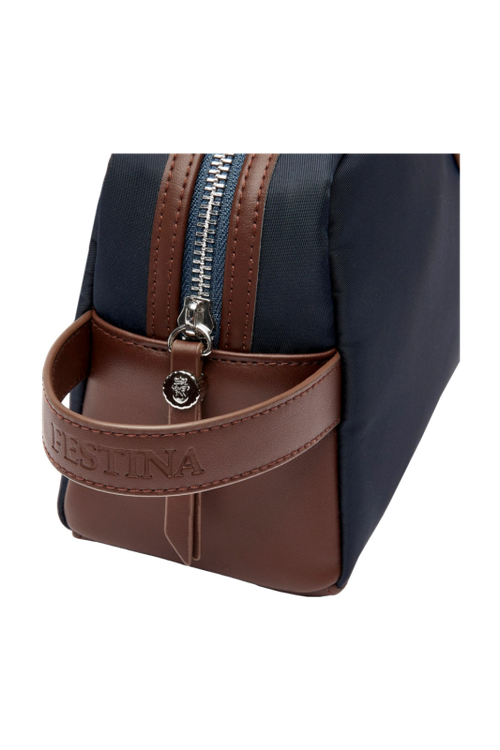 Toiletry Bag Button Navy & Brown - 3