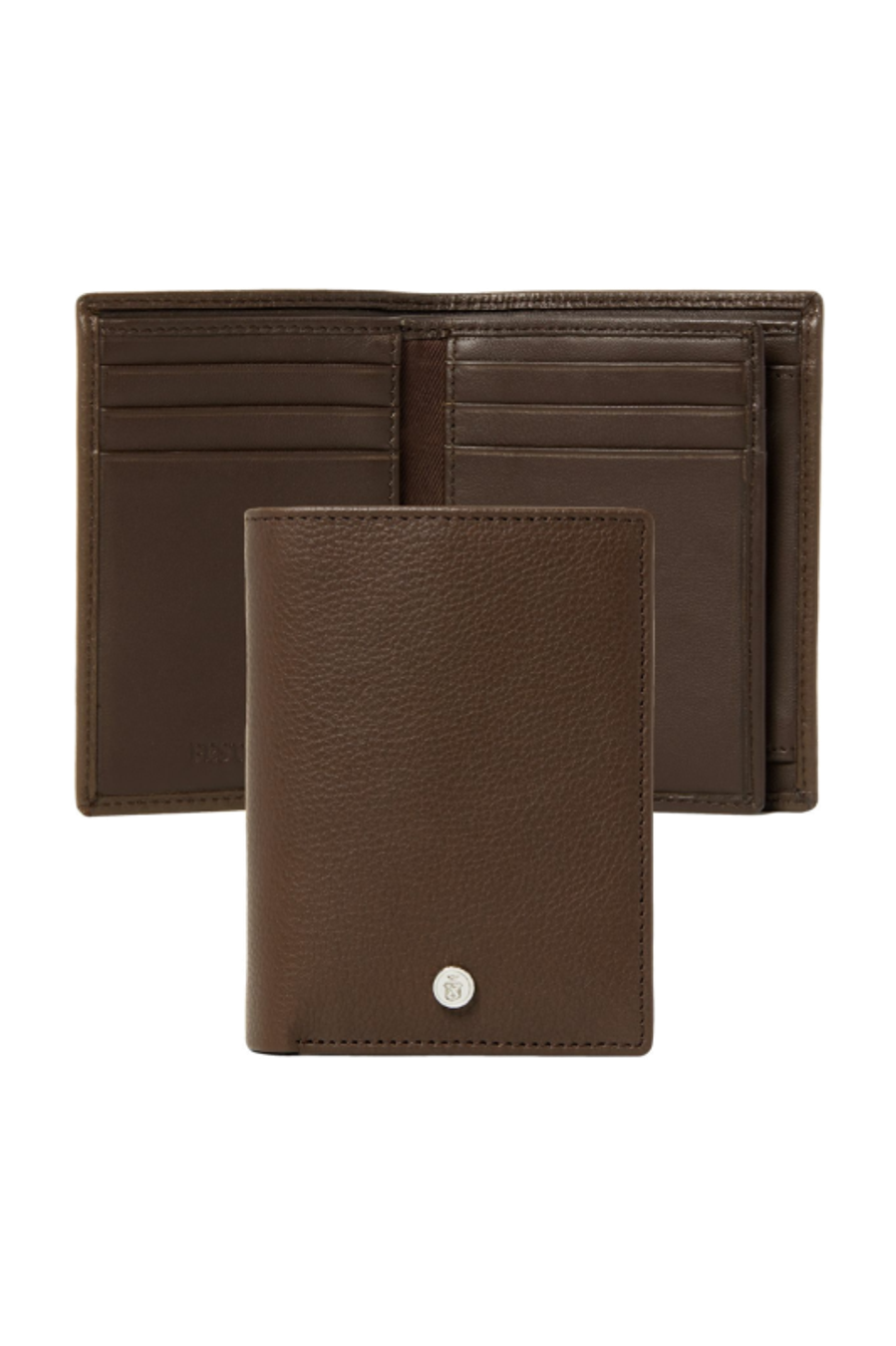 Card holder with flap Button Brown