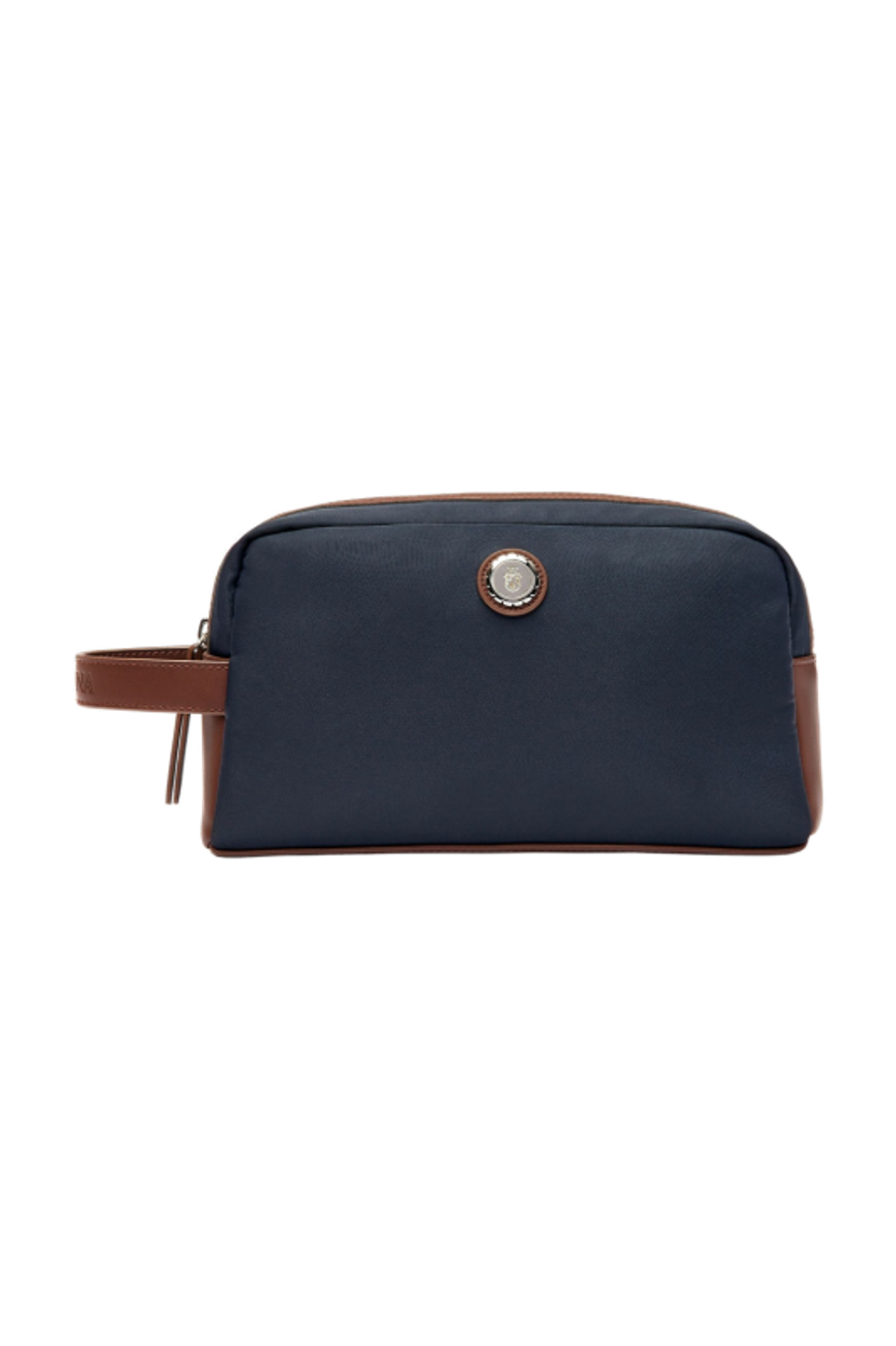 Toilettentasche Button Navy & Brown