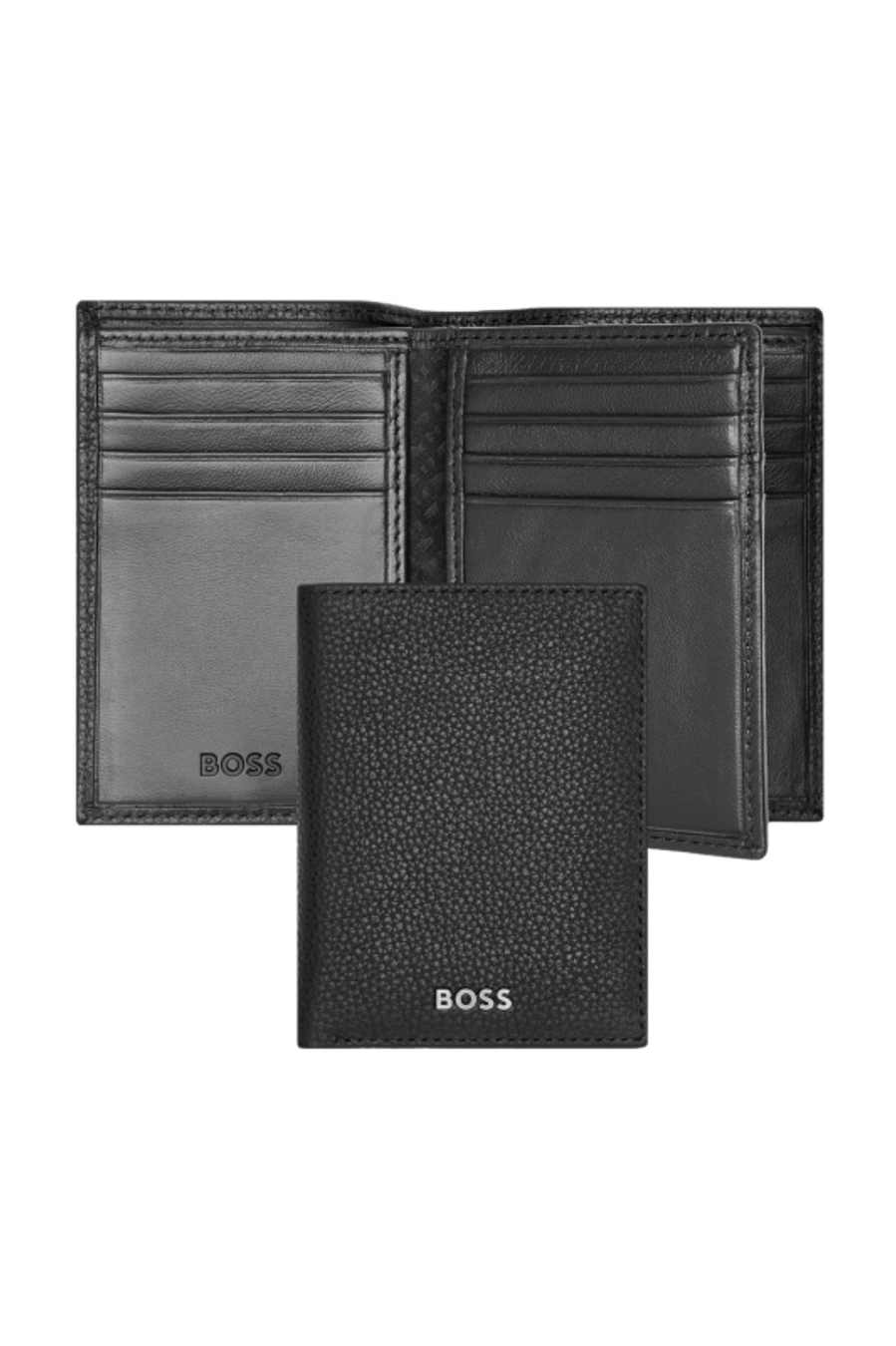 Card holder with flap Trifold Classic Grained Black