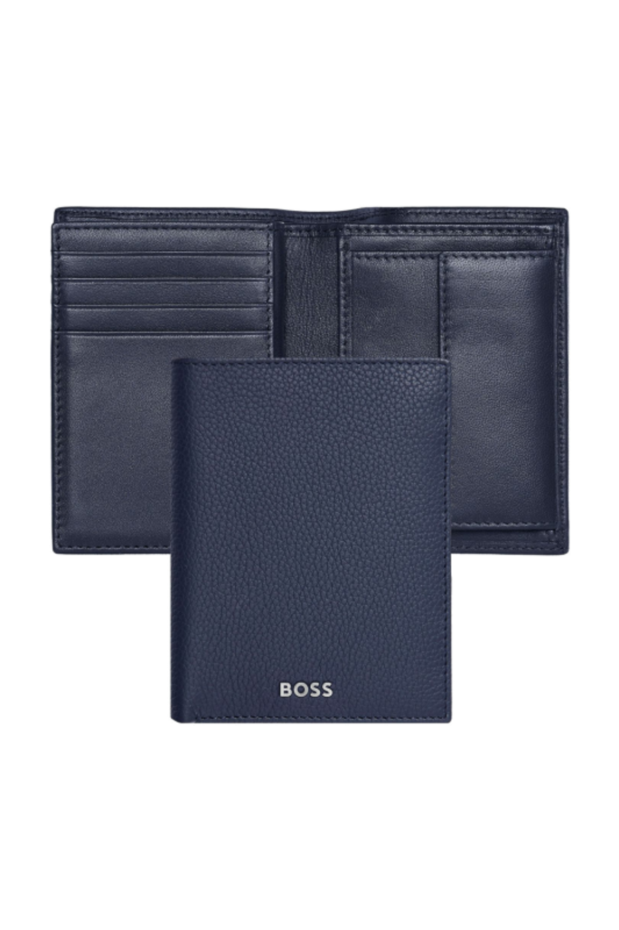 Card holder with flap and money pocket Classic Grained Navy