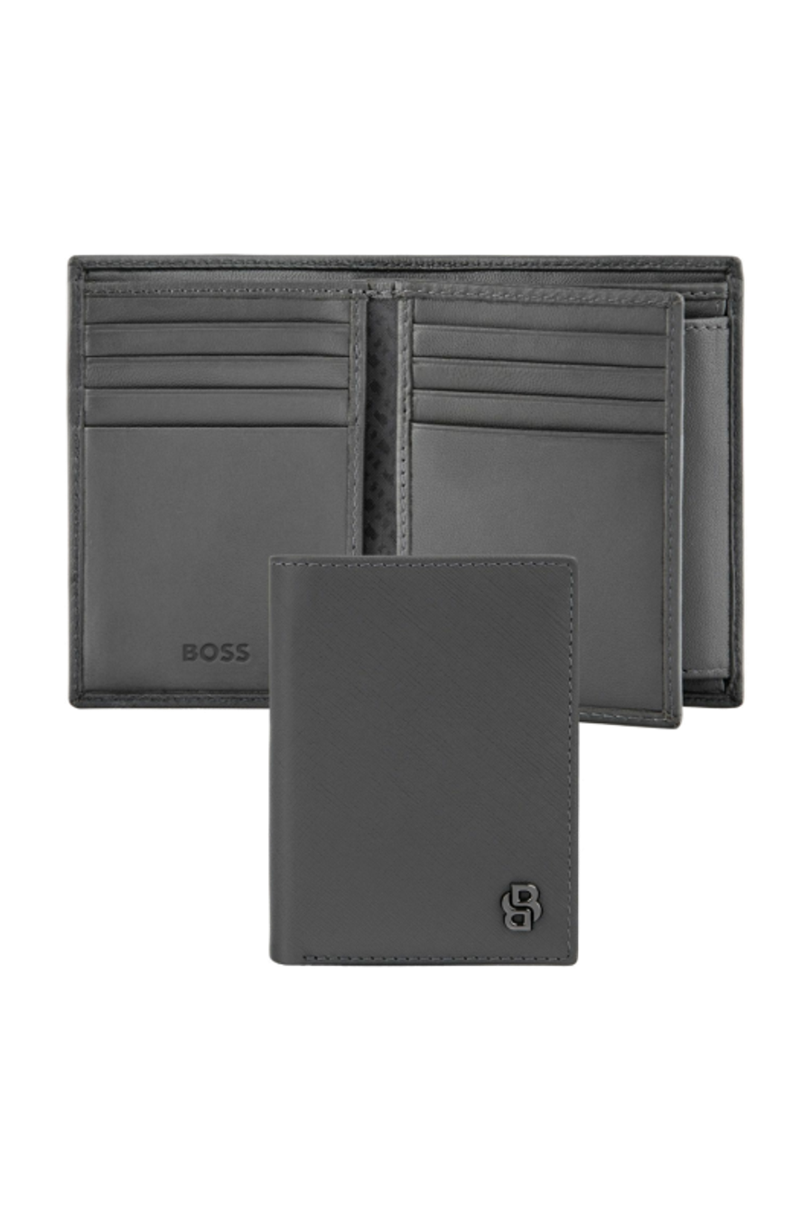 Porte-cartes Flap avec porte-monnaie Double B Saffiano Grey