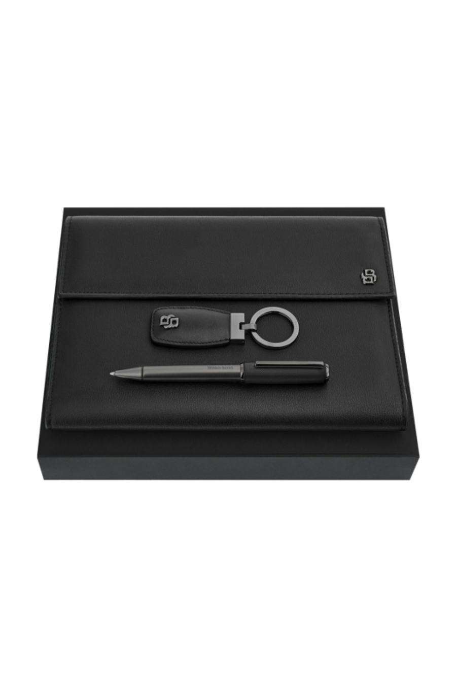 Parure HUGO BOSS Black & Gun (stylo bille, écritoire A5 & porte-clefs)
