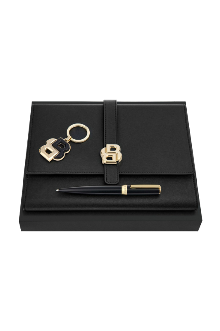 Parure HUGO BOSS Black & Gold (stylo bille, écritoire A5 & porte-clefs)