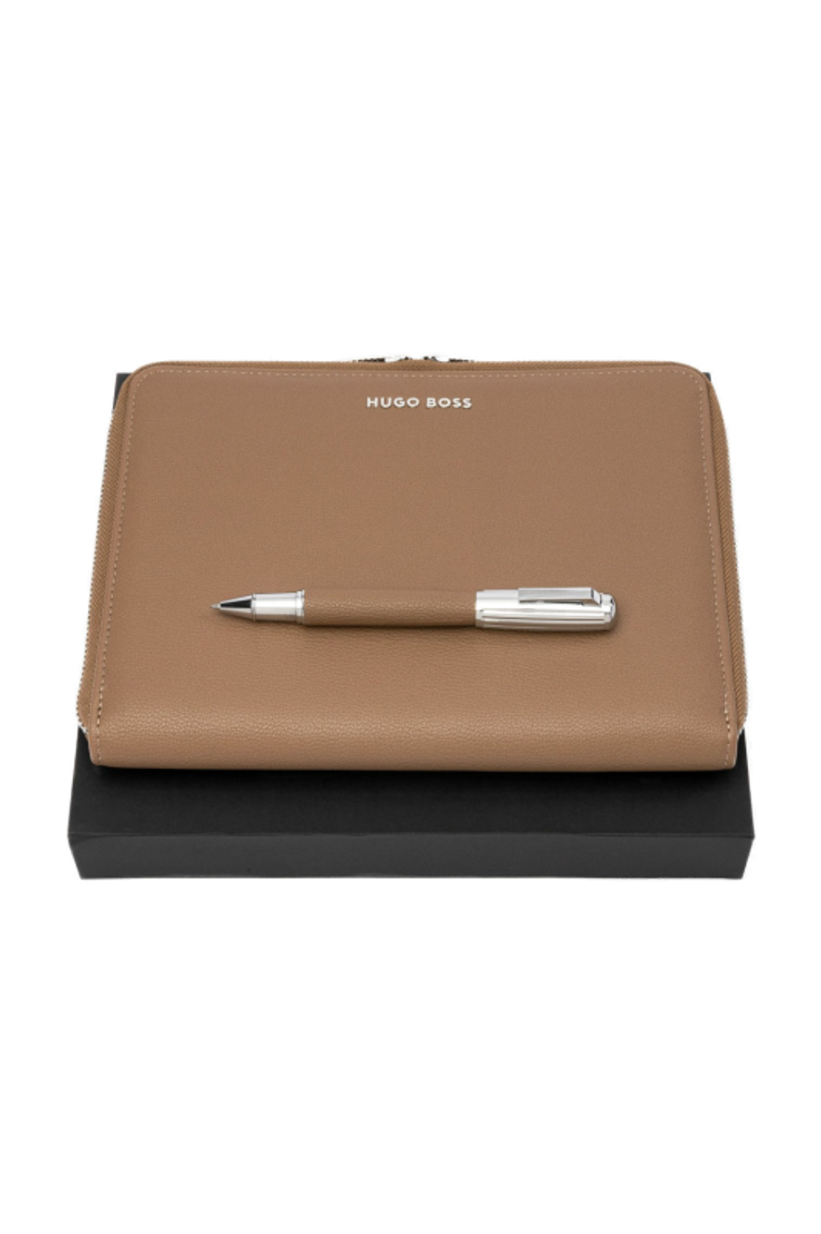 Parure Iconic Pebbled Camel (stylo roller & conférencier A5)